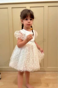 penu baby kids White Floral Detailed Short Sleeve Baby Girl Dress - Image 2