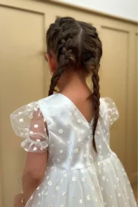 penu baby kids White Floral Detailed Short Sleeve Baby Girl Dress - Image 3