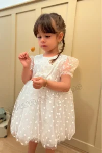 penu baby kids White Floral Detailed Short Sleeve Baby Girl Dress - Image 4