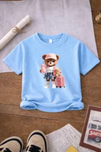 twins tailors Teddy Bear And Red Ribbon Printed 3-Pack White-Blue-Pink Girls' T-Shirts - Image 3