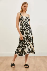 Olalook Women's Black and White Zippered Patterned Knitted Dress - Image 2