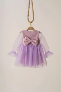 penu baby kids Lilac Shimmering Fabric Frilly Sleeve End Tulle Skirt Long Tulle Sleeve Baby Girl Dress - Image 7
