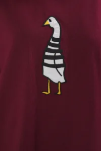 TRENDYOLMİLLA Burgundy 100% Cotton Duck Embroidered Relaxed Cut Crew Neck Knitting T-Shirt - Image 3