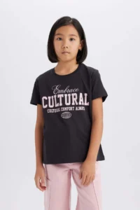 DeFacto Relax Fit Crew Neck Printed Short Sleeve T-Shirt Girls - Image 4
