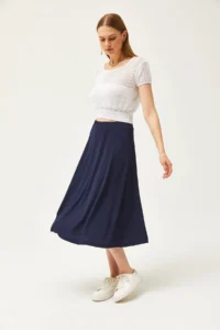 Olalook Women's Navy Blue Elastic Waist Flowy Twist Skirt - Image 4