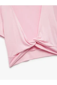 Koton V-Neck Ruffle Detailed Modal Blend Crop Sports T-Shirt - Image 5