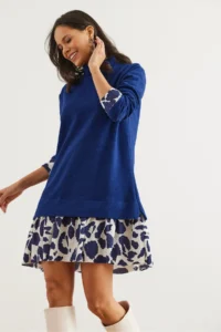 Olalook Women's Navy Blue Ecru Garnish Thessaloniki Dress - Image 2