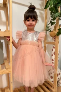 penu baby kids Powder Pink Sleeveless sequined Tulle Etekli Girls' Dress