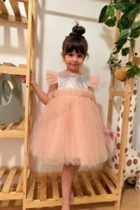 penu baby kids Powder Pink Sleeveless sequined Tulle Etekli Girls' Dress - Image 2