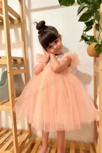 penu baby kids Powder Pink Sleeveless sequined Tulle Etekli Girls' Dress - Image 3