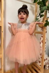 penu baby kids Powder Pink Sleeveless sequined Tulle Etekli Girls' Dress - Image 4