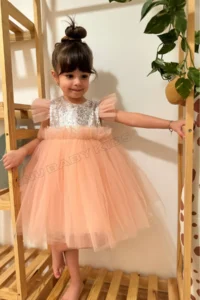 penu baby kids Powder Pink Sleeveless sequined Tulle Etekli Girls' Dress - Image 5
