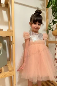 penu baby kids Powder Pink Sleeveless sequined Tulle Etekli Girls' Dress - Image 6