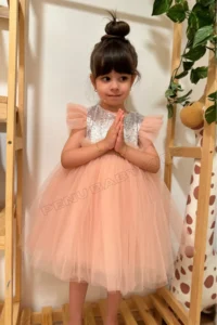 penu baby kids Powder Pink Sleeveless sequined Tulle Etekli Girls' Dress - Image 7