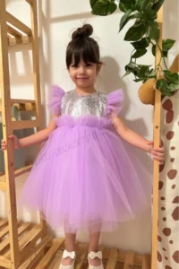 penu baby kids Lilac Sleeveless sequined Tulle Etekli Girls' Dress
