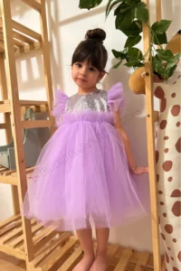 penu baby kids Lilac Sleeveless sequined Tulle Etekli Girls' Dress - Image 2