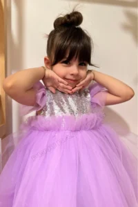 penu baby kids Lilac Sleeveless sequined Tulle Etekli Girls' Dress - Image 3