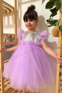 penu baby kids Lilac Sleeveless sequined Tulle Etekli Girls' Dress - Image 4