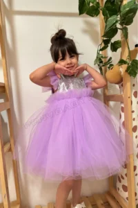 penu baby kids Lilac Sleeveless sequined Tulle Etekli Girls' Dress - Image 8