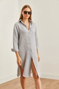 Olalook Women's Gray Muslin Shirt Dress with Oval Side Slits - Image 5