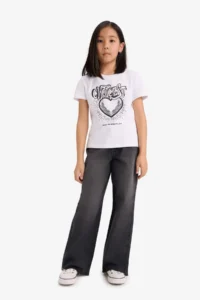 DeFacto Crew Neck Printed Short Sleeve T-Shirt Girls - Image 2