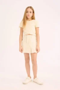 DeFacto Slim Fit Narrow Cut Crew Neck Basic Plain Rib Short Sleeve T-Shirt Girl Child - Image 2
