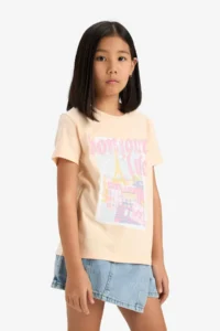 DeFacto Relax Fit Crew Neck Back Printed Short Sleeve T-Shirt Girl Child - Image 3