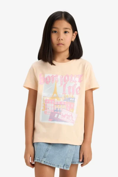 DeFacto Relax Fit Crew Neck Back Printed Short Sleeve T-Shirt Girl Child
