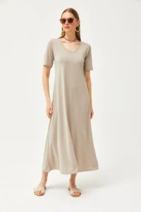 Olalook Women Stone V-neck Casual Maxi Dress - Image 3