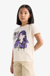 DeFacto Crew Neck Anime Printed Short Sleeve T-Shirt Girls - Image 2