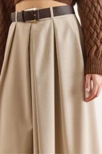 Olalook Women's Stone Belted Zippered Maxi Pleated Skirt - Image 4