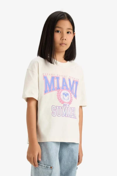 DeFacto Oversize Wide Fit Crew Neck Short Sleeve T-Shirt Girl Child