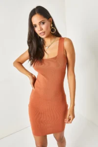 Olalook Women Copper Square Yaka Knit Dress - Image 2