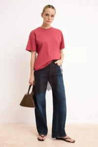 TRENDYOLMİLLA Dusty Rose relaxed/Rahat Pattern Drop Sleeve Short Sleeve 100% Cotton Knitting T-Shirt - Image 2