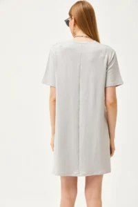 Olalook Women's Gray Front Stitched Soft Textured Mini Dress - Image 5
