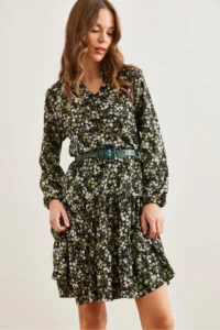 Olalook Women's Daisy Green V-neck Flounce Dress - Image 4