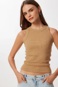 Lovelyİstanbul Pack of 2 Ribbed Knitted Undershirt  BROWN BISCUIT - Image 5