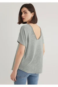 Mavi Textured Green Basic T-Shirt Loose Fit / Loose Fit -81325 - Image 2
