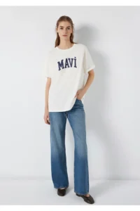 Mavi Women Logo Ecru T-Shirt 1600843-81964