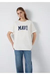 Mavi Women Logo Ecru T-Shirt 1600843-81964 - Image 2
