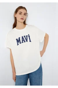 Mavi Women Logo Ecru T-Shirt 1600843-81964 - Image 3