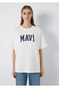 Mavi Women Logo Ecru T-Shirt 1600843-81964 - Image 4