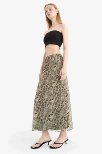 DeFacto A Form Patterned Normal Waist Combed Cotton Lining Tulle Maxi Skirt - Image 3