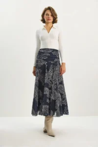 Bianco Lucci Women's Drape Waist Detailed Lined Shawl Pattern Bohemian Long Skirt - Image 2