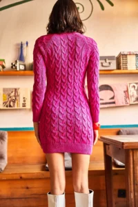 Olalook Women's Fuchsia Zipper Braided Knitwear Dress - Image 5