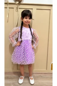 penu baby kids Lilac Flower Detailed Three Quarter Sleeve Baby Girl Dress - Image 2