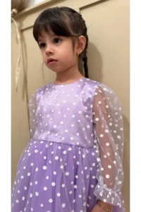 penu baby kids Lilac Flower Detailed Three Quarter Sleeve Baby Girl Dress - Image 3