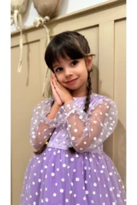 penu baby kids Lilac Flower Detailed Three Quarter Sleeve Baby Girl Dress - Image 5