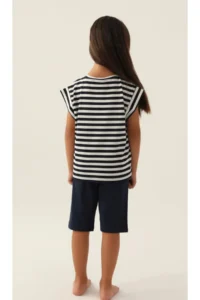 US Polo Assn. Girl's, Licensed, USPA, Navy Blue Striped, T-shirt Capri Set - Image 2