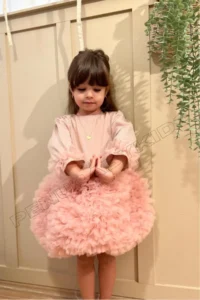 penu baby kids Powder Long Sleeve Cotton Lined Tutu Skirt with Bow for Baby Girl Dress - Image 2